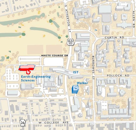 Partial Campus Map showing the location of the Earth and Engineering Science Building