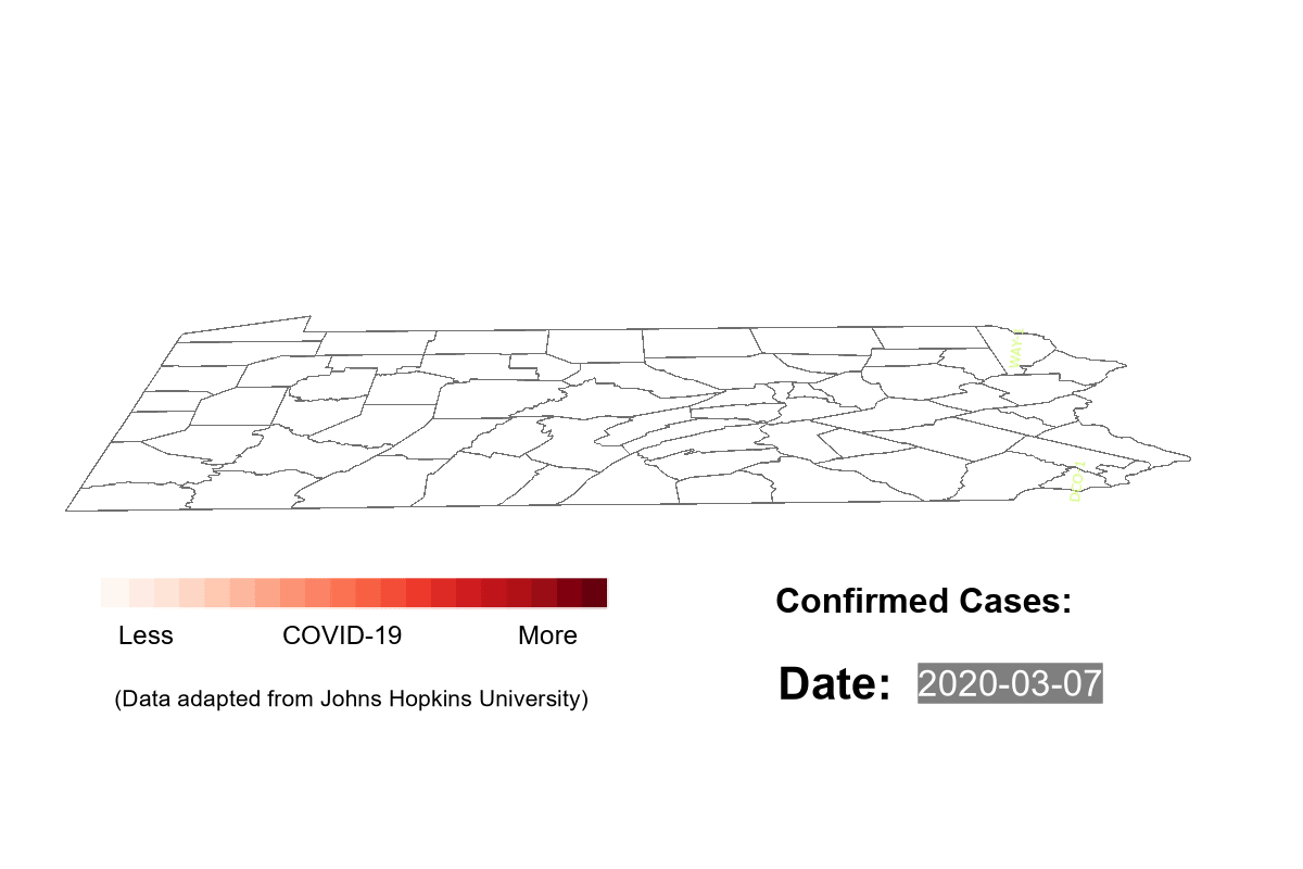 Spread of the confirmed C 9 cases in P otime and space (animation)